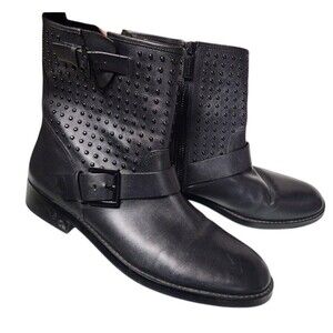 Michael Kors Reeves Studded Leather Moto Boots Black Size 9